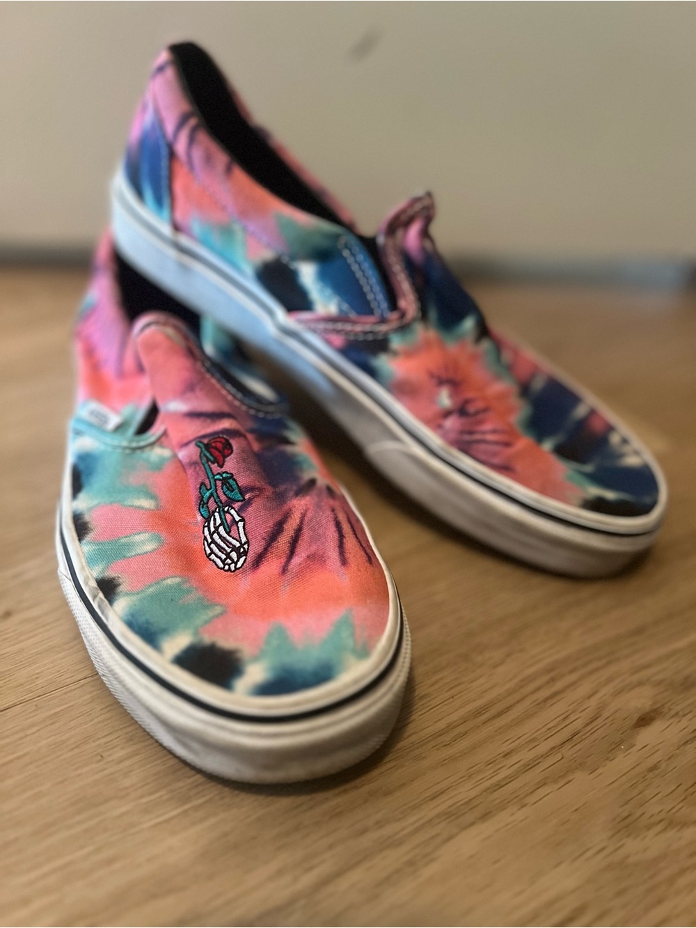 Vans Adult Women’s Tie-Dye Slip-On Sneakers in Pink, Blue & Green